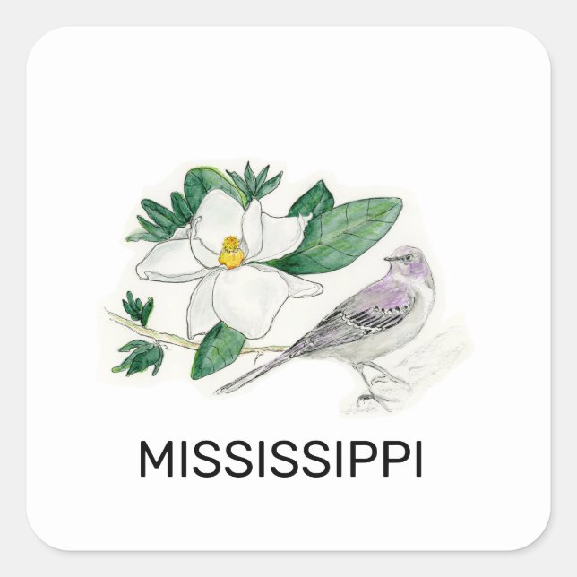 Mississippi-Vogel und Blume Quadratischer Aufkleber (Vorderseite)