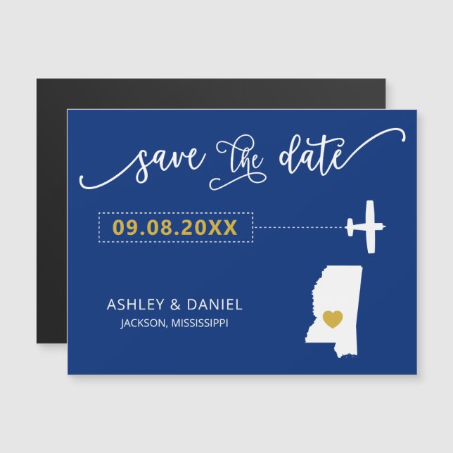 Mississippi Wedding Save the Date Card, Map Magneteinladung (Vorne/Hinten)