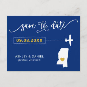 Mississippi Wedding Save the Date Map Postcard Postkarte
