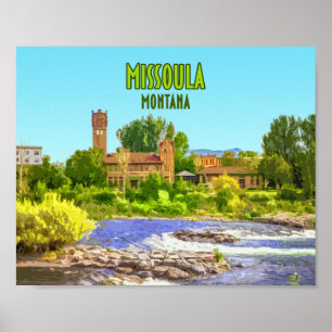 Missoula Montana Downtown River Vintag Poster