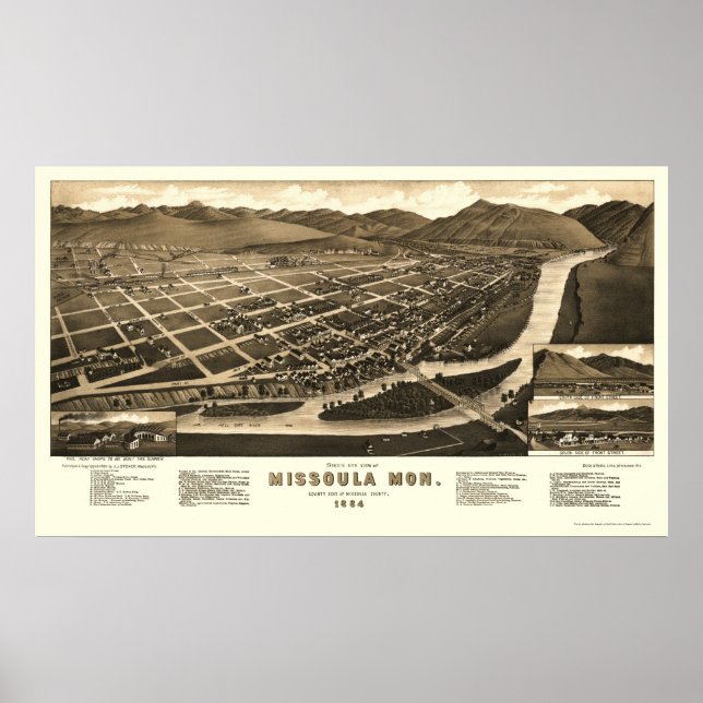 Missoula, MT Panorama Karte - 1884 Poster (Vorne)