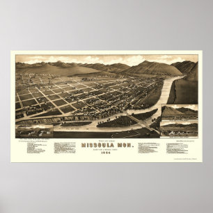 Missoula, panoramische Karte M.Ü.s - 1884 Poster