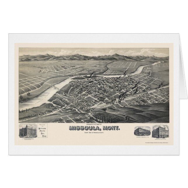 Missoula, panoramische Karte M.Ü.s - 1891 (Vorderseite (Horizontal))