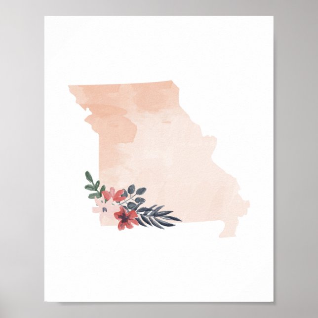 Missouri Floral Watercolor Staat Poster (Vorne)