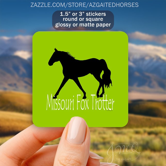 Missouri Fox Trotter Horse Silhouette Bright Green Quadratischer Aufkleber (Missouri Fox Trotter Horse Silhouette Bright Green Sticker)