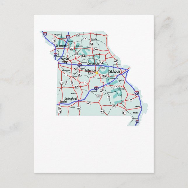 Missouri Interstate Map Postcard Postkarte (Vorderseite)