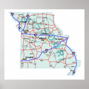 Missouri Interstate Map Print Poster