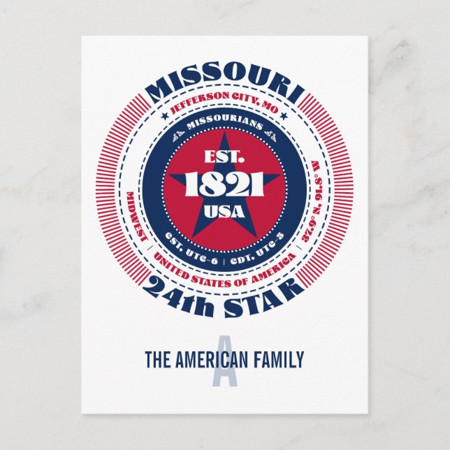 Missouri, Jefferson City, MO, Patriotic, Monogram Postkarte (Vorderseite)