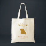 Missouri Map Wedding Welcome Bag, Gold Tragetasche<br><div class="desc">Hochzeitswochenende Begrüßungsgeschenktasche für Gäste aus der Stadt,  um Ihre Hochzeit zu feiern,  mit dem Bild von Missouri,  mit dem Herzen können Sie an der genauen Lage platzieren. Fülle die Tasche mit deinen Lieblingsgoodies.</div>