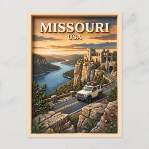 Missouri Roadtrip Lake Ozarks Schloss SUV Vintage Postkarte