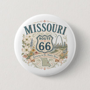 Missouri Route 66 Florale Roadtrip-Souvenir-Kunst Button