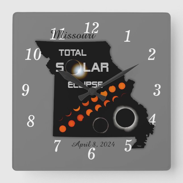 Missouri Solar Eclipse Quadratische Wanduhr (Vorderseite)