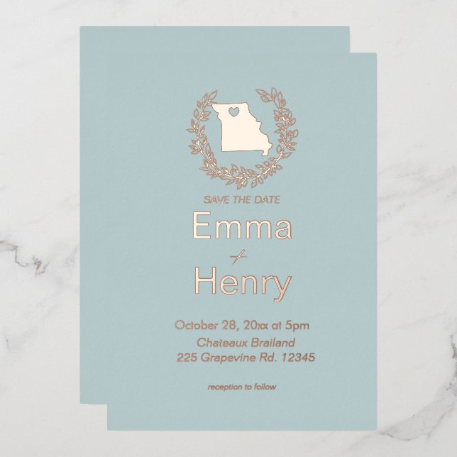 Missouri Staat Hochzeit in Urlaubsort Folieneinladung (Vorderseite/Rückseite)