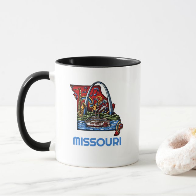 Missouri State Tattoo Style Gateway Arch Riverboat Tasse (Mit Donut)