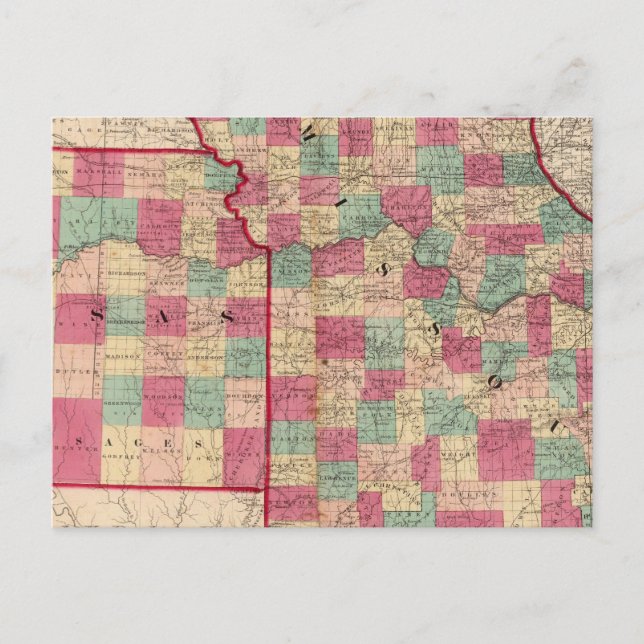 Missouri und Kansas Postkarte (Vorderseite)
