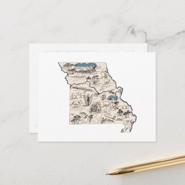 Missouri Vintag Picture Map Staat Chart Postkarte (Vorderseite/Rückseite Beispiel)