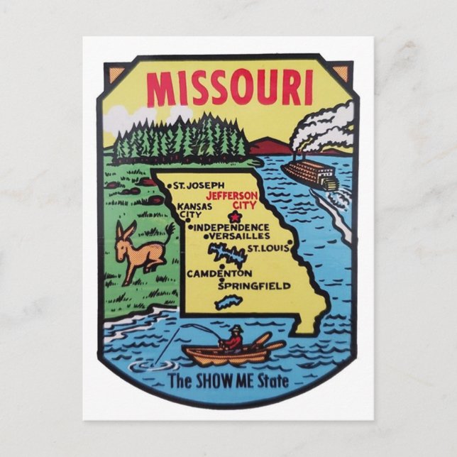 Missouri Vintage Decal Map der 50er Jahre Postkarte (Vorderseite)