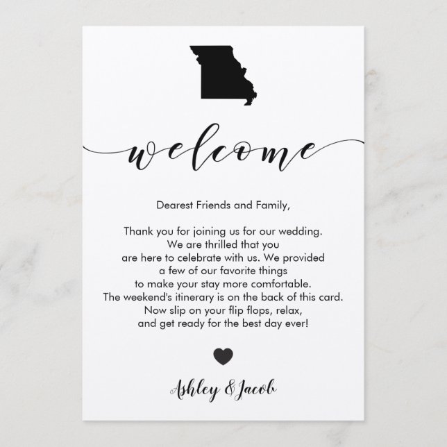 Missouri Wedding Welcome Letter & Itinerary Card Programm (Vorderseite)