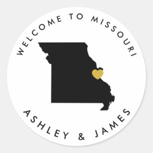 Missouri Wedding Welcome Sticker Tag, Black & Gold
