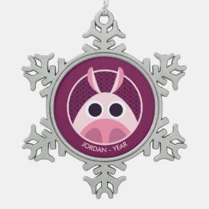 Misstrauisch das Schwein Schneeflocken Zinn-Ornament