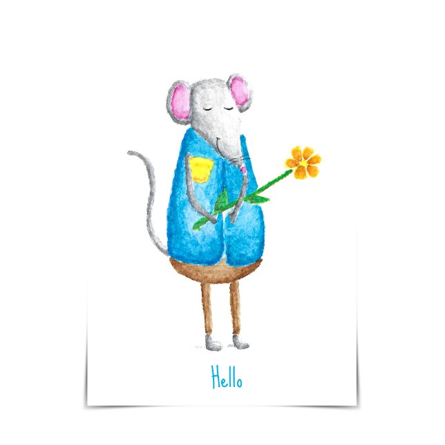 Missy Mouse hält eine Blume "Nur weil" Karte (Missy Mouse is a bit shy, but she will say hello if you come near.)