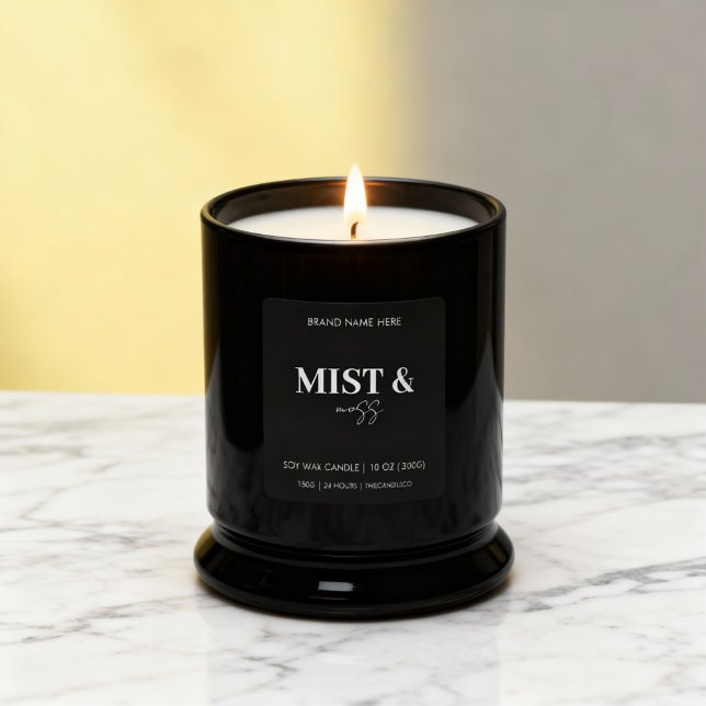 Mist & Moss Custom Candle Label Black White  Quadratischer Aufkleber (Von Creator hochgeladen)