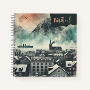 Mistbound Heights - Watercolor Mountain Citycape Notizbuch