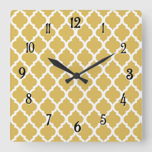 Misted Yellow Moroccan Tile Trellis Quadratische Wanduhr