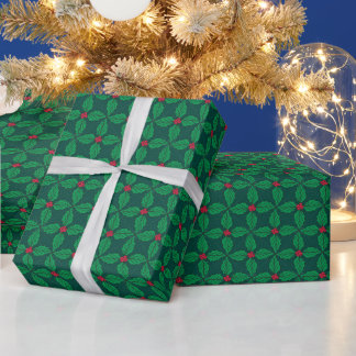 Mistel & Stechpalme – modernes Stechpalmenraster Geschenkpapier