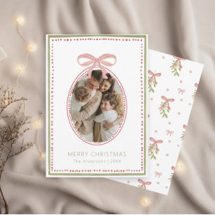 Mistelzweig-Bogen-Ornament Familienfoto-Weihnachts Einladung