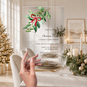 Mistelzweig Grün Rot Schleife Luxus Weihnachtsfeie Acryleinladungen