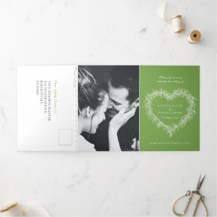 Mistelzweig grün weiße Hochzeitsessen-Option RSVP Dreifach Gefaltete Einladung
