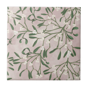 Mistelzweig mit weicher rosa Wasserfarbe-Waschflie Fliese