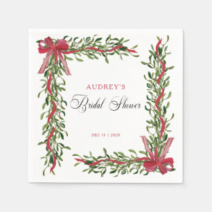 Mistelzweig-Rote-Schleife-Weihnachten-Braut-Shower Serviette