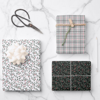 Mistelzweig und klassische karierte chic Feiertags Geschenkpapier Set