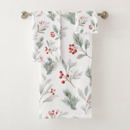 Mistelzweig und Stechpalmen-Beeren-Muster Badhandtuch Set