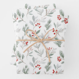 Mistelzweig und Stechpalmen-Beeren-Muster Geschenkpapier Set