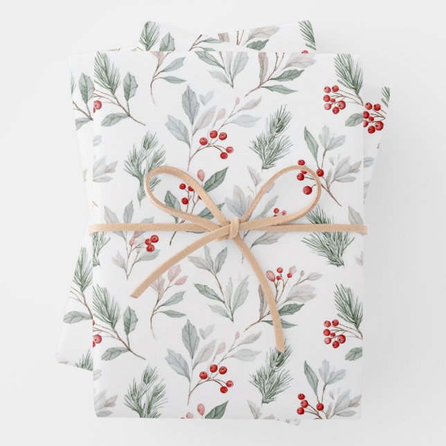Mistelzweig und Stechpalmen-Beeren-Muster Geschenkpapier Set (Beispiel)