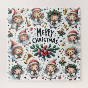 Mistelzweig-Weihnachts-Engelsänger mit Trompeten Puzzle