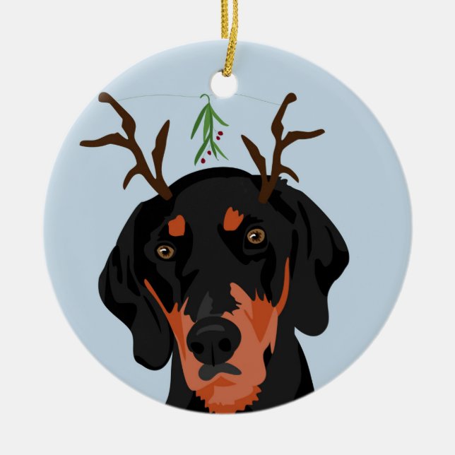Mistelzweigcoonhound-Verzierung Keramik Ornament (Vorne)