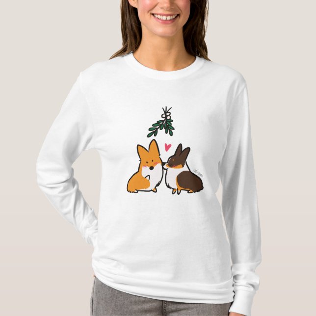 Mistelzweigcorgi-küssendes Shirt (Vorderseite)