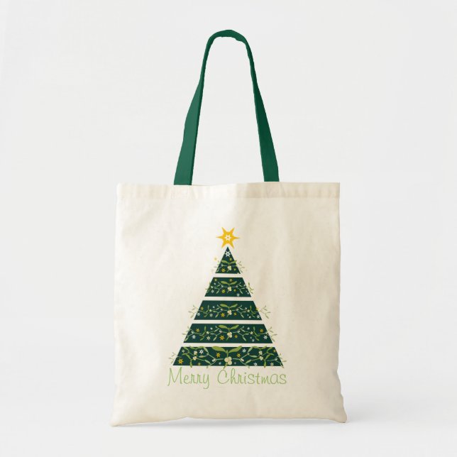 MistelzweigWeihnachtsbaum Grüntasche froher Tragetasche (Vorne)