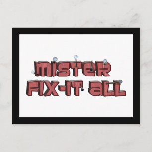 Mister Fix-it-all-Holzosen-Text-Design Postkarte