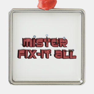 Mister Fix-it-all-Holzosen-Text-Design Silbernes Ornament