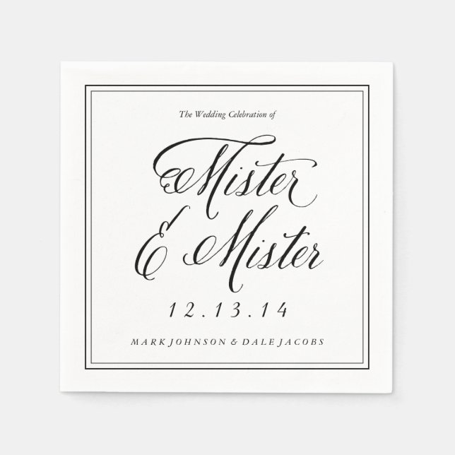 Mister & Mister Wedding Napkins in Schwarz und Wei Serviette (Vorderseite)