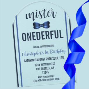 Mister Onederful Bow Krawatte 1. Geburtstag Acryleinladungen