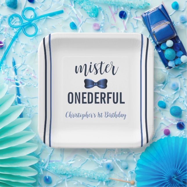 Mister Onederful Bow Krawatte 1. Geburtstag Pappteller (Party)