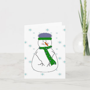 Mister Snowman Snowing Whimsical Primitive Art Feiertagskarte
