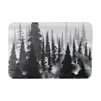 Misti monochrome Pine Forest Wasserfarbe Kunst dru Badematte