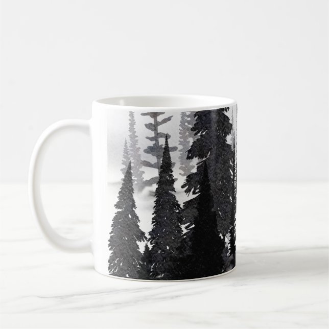 Misti monochrome Pine Forest Wasserfarbe Kunst dru Kaffeetasse (Links)